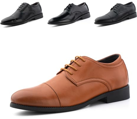 Hitmars Zapatos Derby Hombre Oxfords Cordones Cuero Patente Traje Clásicos Formales Zapatos Vestir Brogue Negocios Boda Casuales Fiesta FG19 Marrón Claro EU 42