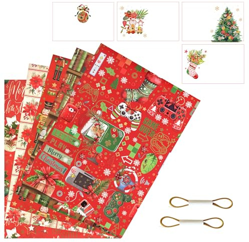 arkamii set carta da regalo 5 fogli natale formato 90 x 65 cm prodotto italia carta FSC confezione senza plastica (Natale M)