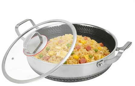 Genérico Sartén Para Saltear,Utensilios de Cocina de Acero Inoxidable Antiadherente con Dos Asas | Sartén Seguro para Horno,para Cocinar y Hornear en Casa Saltear Pescado Huevos Tortitas