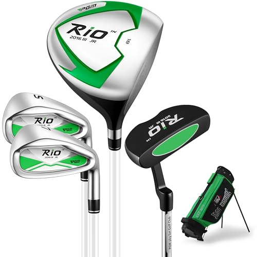 PGM Juego de palos de golf junior para diestros, driver de punto dulce de gran tamaño de 360 cc, cañas de grafito ligeras, bolsa de soporte de golf, verde (altura: 3'2.5 cm - 3'22.9 cm)