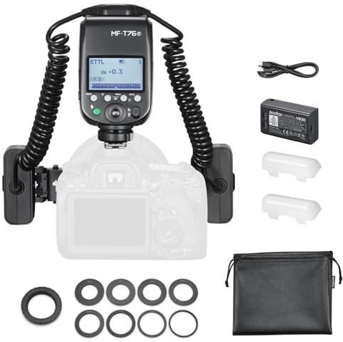 Godox MF-T76C TTL Flash Macro à Double tête pour Canon, 550 Flashes, GN22.4