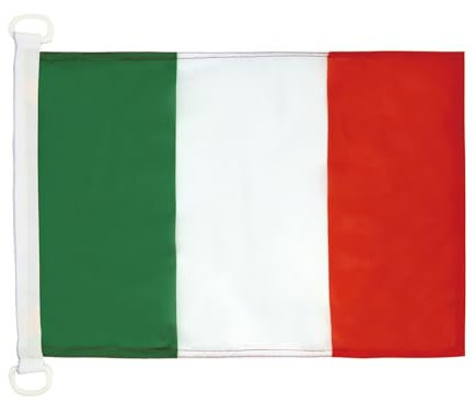 AZ FLAG - Drapeau Italie - 45x30 cm - Pavillon Nautique Italien Spécial Bateau Et Extérieur En Maille Bloquée Avec Anneaux Plastiques Intégrés - 30g