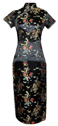 7Fairy Women's VTG Black Long Chinese Evening Prom Dress Cheongsam Size 8 US