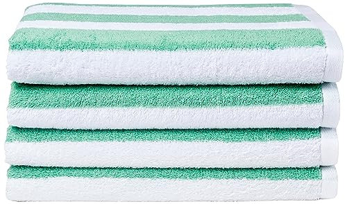 Amazon Basics – Pool und Strandtuch, 100 % Baumwolle, Frottee, Cabana-Streifen, weich und saugfähig, 76 x 152 cm, 2 Stück, Grün