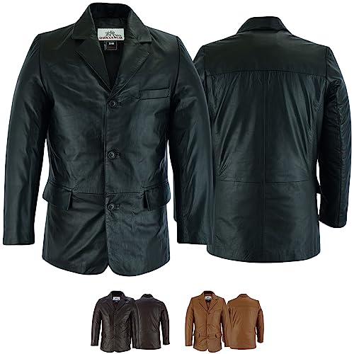 German Wear Herren Lederjacke Lederblazer aus Lammnappa Echtleder Jacke Blazer Leder, 2XL, Schwarz