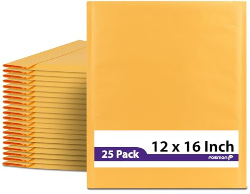 Fosmon 12x16-25 Pack #6 Kraft Bubble Mailer, Padded Shipping Envelopes for Book, Magazine, Documents
