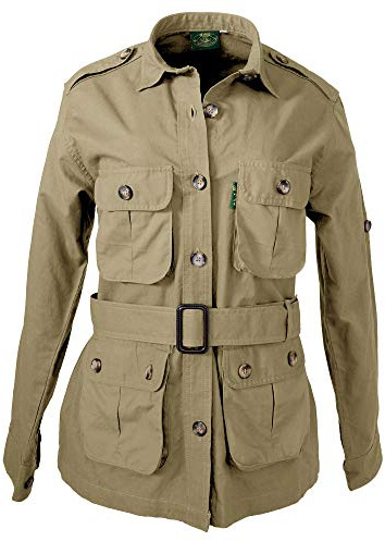 Tag Safari Jacket for Women, Lightweight, Multi Pockets, Perfect for Explorers, Photographers and Journalists - Khaki -Large