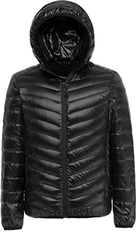 LANMAY Men's Ultralight Packable Hooded Down Jacket Puffer Down Coats (Medium, Black)
