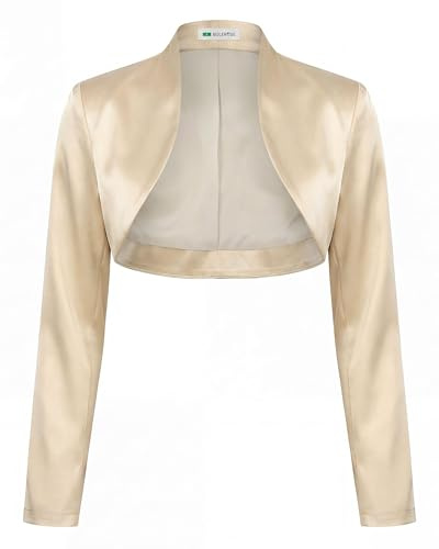 Bolerose Bolero Mujer Raso Forrado Cuello Mao | Frente abierto, interior satinado, mangas hasta la muñeca, brillo luminoso, tallas XS-5XL