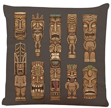 Ofocam Throw Pillow Cover Collection of Wooden Tiki Idols Beautiful Color Totem Bar Luau Square Decorative Throw Pillow Cushion Case for Home Couch Living Room Bed Sofa Car 18 x 18 Inch Pillowcase