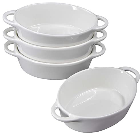 KVOTA 4-er Set MINI Auflaufformen ovale Ofen- Backform aus Keramik, Innenmaß ca.10,5x4x13,5cm, 300ml (Weiß). Ideal für kleine Portionen oder Dessert