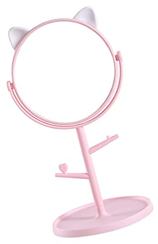 NiceJoy Espejo de Maquillaje en Forma de Orejas de Gato, Espejo cosmético de Mesa con rotación de 360 Grados con Bandeja de Almacenamiento, para Regalos de niñas, Rosa