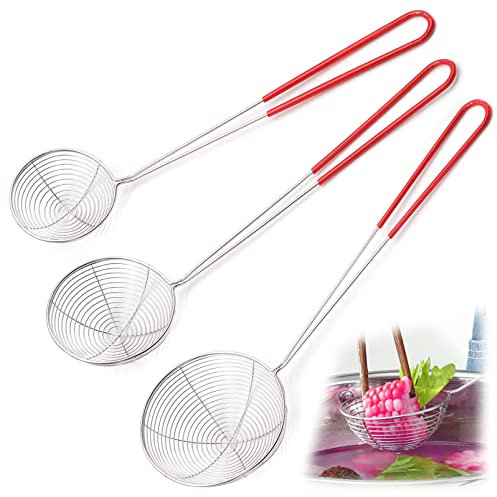 3 Pcs Spider Strainer Skimmer, Hot Pot Strainer, Stainless Steel Wire Skimmer Spoon, Kitchen Mesh Spoon for Cooking Hot Pot Frying Boiling Noodles Pasta (3 Sizes)