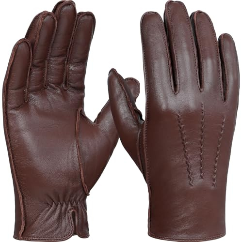 GSG SINCE 1998 Men’s Leather Gloves Chrome-Free Sheepskin Touchscreen Warm Wool Lined Winter Driving Gloves Chestnut Brown Medium