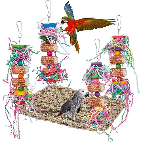 GingerUPer Wellensittich Spielzeug, Vogelspielzeug Für Vögel, Natürliches Maiskolben,Papagei Kauspielzeug Buntes Sicheres Holz Block Schaukel zum Kauen für Alle Papageien & Vogel (Rot)