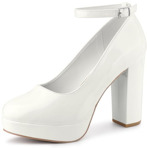 Allegra K Women's Platform Ankle Strap Chunky Heel Mary Janes Pumps White 6 UK/Label Size 8 US