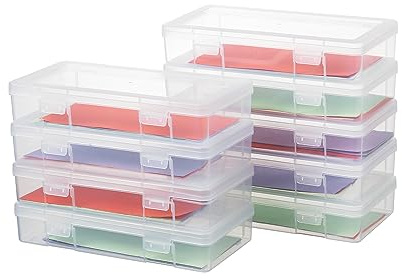 novelinks Plastic Clear Storage Containers for Organizing, Craft Storage Organizers and Stackable Storage Bins with Lids for Pencil Box, Bead, Cookie Cutter, Board Game (9 Pack Medium)