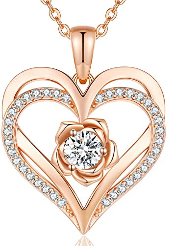 CDE Kette Damen Rosegold Herz Halskette Sterling Silber 925 Geburtsstein Halsketten für Frauen mit Anhänger Schmuck Valentinstag Geschenke für Sie Muttertag Geburtstag Weihnachten für Frauen Mama