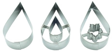 BekkiB 3er-Set Ausstecher Tropfen - ca. 6,5 x 4,8 cm - Tropfen-Ausstechform und 2 Linzer Ausstecher - Für Spitzbuben, Hildabrötchen & Plätzchen - Spülmaschinengeeignet - 7778