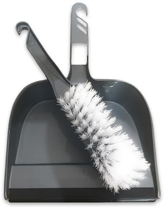 Milosc Dustpan and Stiff Brush Set Plastic Grey Hand Dust Pan for Household Office Cleaning