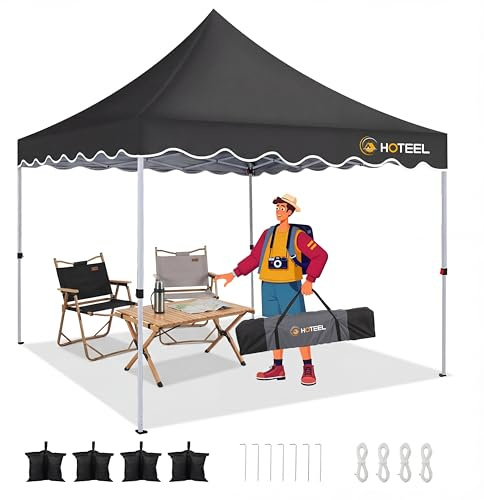 HOTEEL 3x3 Pop Up Pavillon wasserdicht stabilen Uv Schutz 50+, Partyzelt Geschützte Faltpavillon Faltbar für Camping、Partys、Garten. Bonus 4 Windseile + 8 Erdspieße + 4 Sandsäcken (Schwarz)