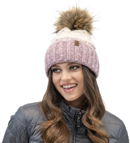 Vivisence Invierno Gorro para Mujeres De Colores con Pompón Forro Polar Antiestático Hecho De Hilo Cálido Días Fríos De Invierno, Rosa,Talla Única