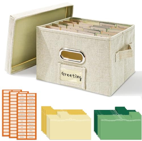 Vienrose Grußkarten-Organizer, Grußkarten-Aufbewahrungsbox, Grußkarten-Organizer-Box mit Trennwänden, Grußkartenhalter für die Aufbewahrung von Karten, Aufklebern, Fotos 1 Packung Beige
