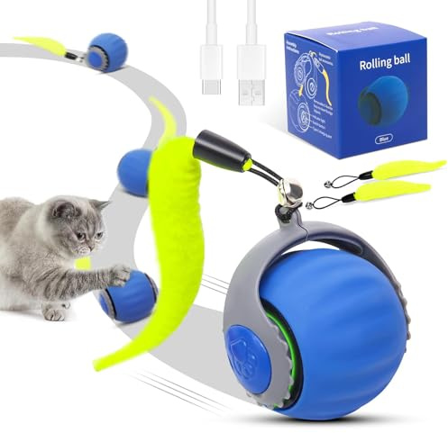 RuiDay Palla Interattiva per Gatti, Pallina Gatto Automatica, Giochi per Gatti Interattivi, Giochi per Gattis, 3 Modalità di Lavoro, Coda Sostituibile (Blu-1pcs)