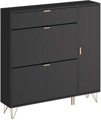 Vicco Armoire à Chaussures Helge, Noir, 108x107.5cm, pour Le Rangement et l’Organisation des Chaussures dans Le Couloir