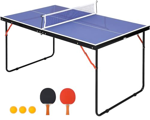Foldable Table Tennis Table, Portable Ping Pong Table with Net & 2 Paddles & 3 Balls,Portable Ping Pong Family Game Tables for Outdoor Indoor,54 x 30 x 27 Inch