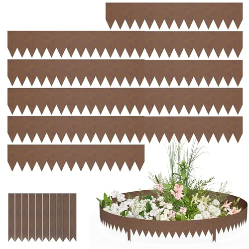 PEILU Bordo per prato, alto 20 cm, in acciaio zincato, bordatura per aiuole da giardino, con picchi, 10 pezzi, 100 cm, blocco radici, palizzate, in metallo, per sentieri, prati (marrone)
