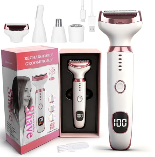 Beanify Maquinilla de afeitar eléctrica con pantalla LED 2026 para mujeres y hombres, afeitadora eléctrica en seco y húmedo, 4 en 1 indolora, afeitadora inalámbrica para piernas, brazos y bikini (rosa