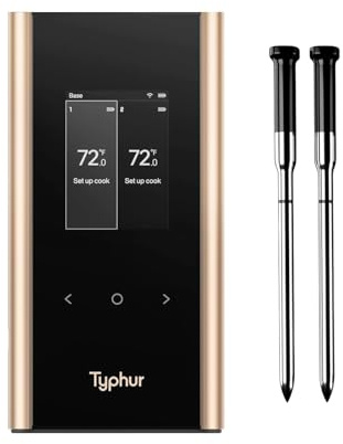 Typhur Sync Gold Wireless Meat Thermometer, 2 Probes, WiFi & Sub-1Ghz, 10x Signal, 6 Sensors, ±0.3℃ Accuracy, APP & Smart Base, IPX8 Waterproof Temperature Probe for BBQ Oven Smoker Grill Air Fryer