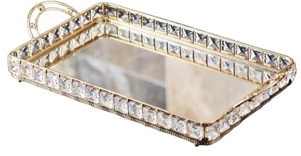 Guangcailun Bandeja con Espejo, Bandeja para Maquillaje, Joyas, realza la decoración del hogar con usos funcionales y Decorativos, perfumes, decoración, tocador, baño, 45x26x7cm
