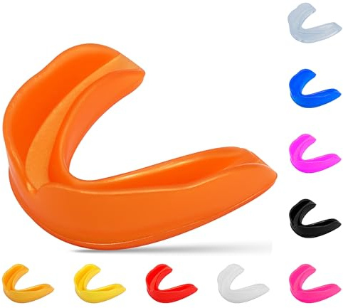 Orange Kids Sports Mouthguard for Football, Boxing, Basketball & Martial Arts – Junior Shock Absorbing Athletic Gum Shield for Boys & Girls, Lightweight Youth Mouth Guard Case Included
