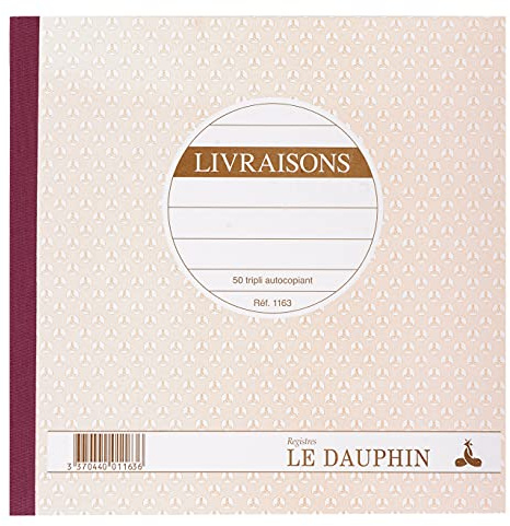Le Dauphin - Réf. 1163D - Lot de 5 manifolds LIVRAISONS - papier autocopiant - triplicata (1 original et 2 copies) - 50 feuilles - format 21 x 21 cm - couverture vernie