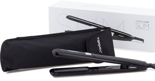 Termix Slim- Nano-Titan-Glätteisen, das dabei hilft, negative Ionen zu erzeugen, die sich positiv auf das Haar auswirken. schwarz