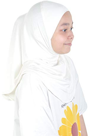 Silk Story Nur Girls Kids 1 piece Amira Hijab Headscarf Instant Scarf Cotton Lycra(White)