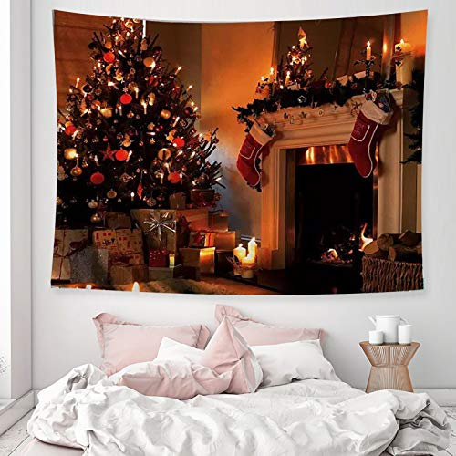 Jorisa Tapiz de Navidad para Colgar en la Pared - Regalo de Árbol, Chimenea, Telón de Fondo de Tela, Calcetines - Decoración para Sala de Estar, Dormitorio