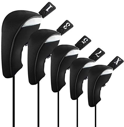 Andux 5 Stück Golf 460cc Driver Golfschlägerhauben Holz Kopfbedeckungen Schwarz