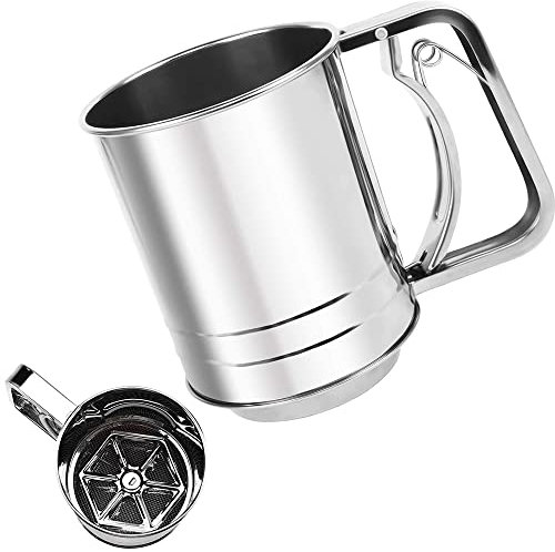 Setaccio Farina, Setaccio Manuale per Farina, Setaccio per Farina in Acciaio Inox, Setaccio per Farina a Doppio Strato con Manico, Usato per Setacciare Zucchero a Velo, Farina Tapioca, Farina Dolci