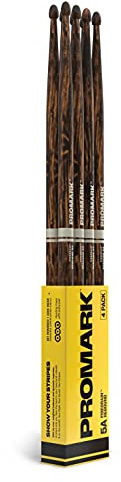 ProMark Rebound 5A FireGrain Drumsticks, Lacquer Finished Drum Sticks, R5AFG-4P, Acorn Tip, Hickory Wood - 4 Pairs