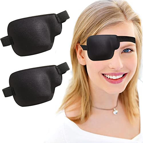 RIKEYO 2er-Pack Augenklappe, 3D-Augenklappe für Erwachsene, verstellbare medizinische Augenklappe für träge Augen, schwarz (rechtes Auge)