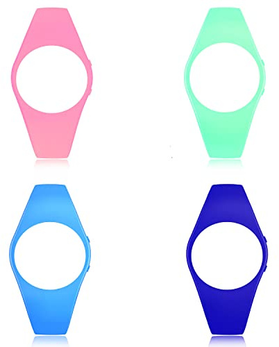 HUYVMAY Ersättningsarmband för rund fitnessklocka, 4 färger på armband ingår – rosa, ljusgrön, ljusblå och mörkblå