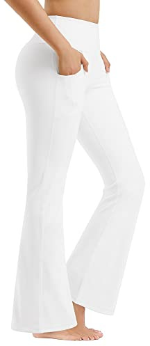 Promover Yogabyxor för kvinnor med fickor Bootcut sportbyxor hög midja träning bootleg magkontroll arbetsbyxor för arbete och fritid