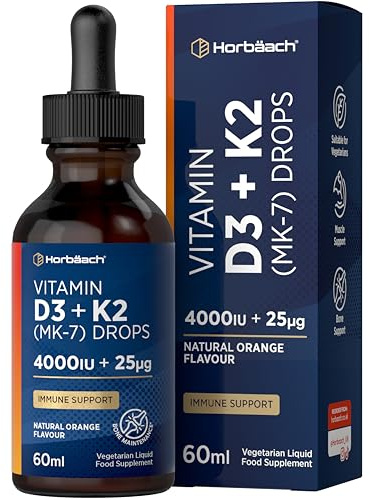 Vitamin D3 K2 Drops High Strength | 4000 IU of Vitamin D3 and 25ug of Vitamin K2 MK7 | Orange Flavoured | Suitable for Vegetarians | by Horbaach