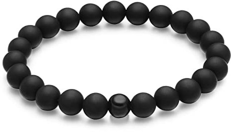day.berlin Onyx Perlenarmband Herren in Schwarz, Naturstein Armband mit echten 6mm Edelsteinen & 316L Edelstahl Perle, 19cm lang mit flexiblem Zugband, handgeknüpft für Männer