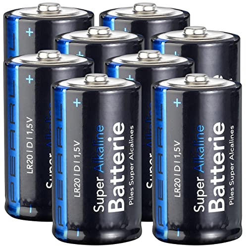 PEARL Batterien LR 20: 8er-Set Super Alkaline Batterien Typ Mono D, 1,5 V (Batterien Typ D Monozelle, 1,5V Alkaline Batterien)