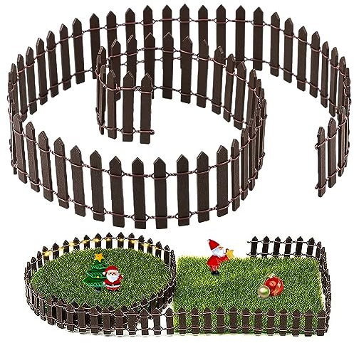 Clôture de Jardin Miniature, Clôtures en Bois Brun Clôture Flexible Décoration de Jardin Mini Bordure Barriere pour Sapin de Noel, Village de Noel, Modélisme, Maison de Poupée, Pot de Fleurs (90x5cm)