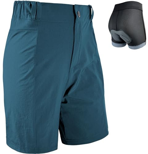Wulibike Radlerhose Damen Mountainbike-Radhose 2 in 1 gepolstert MTB Shorts Frauen Fahrradhose mit Polsterung Reiten Fahrrad Radfahrhose Reißverschlusstaschen Blau M